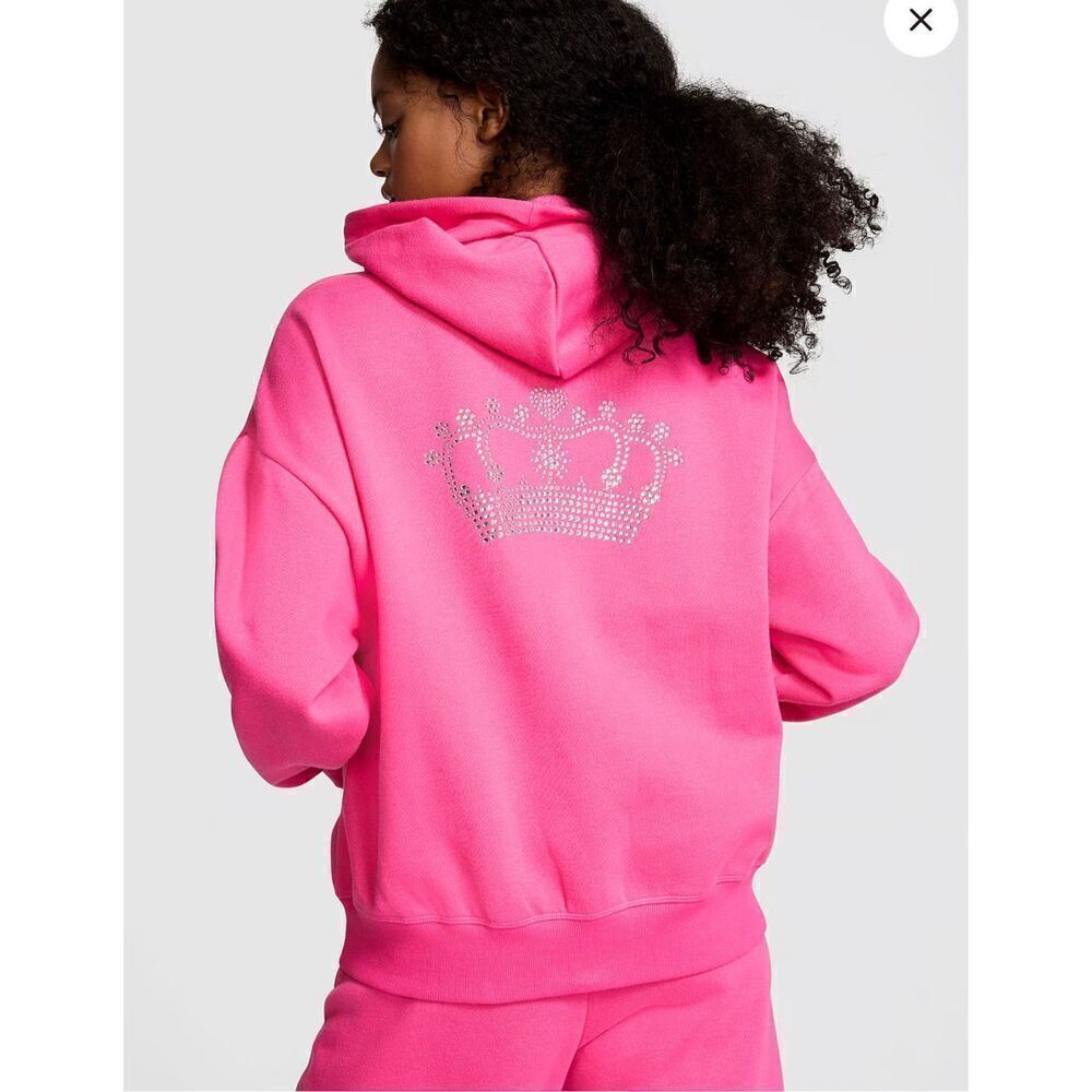 Htf plus xXL 2xL  VS pINK bling campus Hooded Full Zip Up Jacket sweatshirt pink